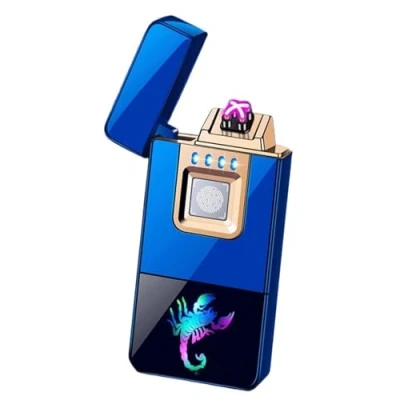 Image of Electric Lighter, USB Rechargeable Plasma Dual Arc Windproof Flameless Double Lighter with LED Battery Indication for Candles, Cigarette ，Cigar, Camping (Color : Blue
