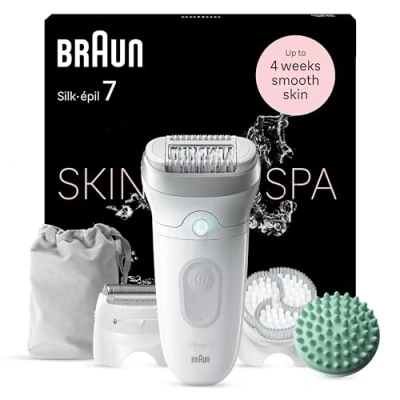 Image of Braun Silk épil 7 SkinSpa, Epilator with Wide Head for Easy Hair Removal, Wet &amp; Dry, Lasting Smooth Skin, All in One Kit, 081, White/Silver