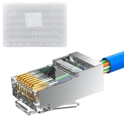 Image of MOGOOD 100 Pack Cat 6A RJ45 Modular Plugs, Shielded Connector (Cat Ends/Cat6A Connector/RJ45 Plugs/Ethernet Plugs/8P8C connectors) for Solid or Stranded S/FTP Ethernet Cable