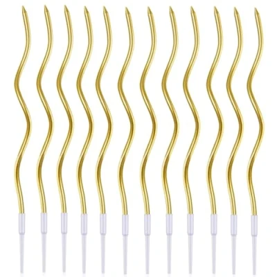 Image of Twisty Birthday Candles,36 Pieces Spiral Gold Candles for Cakes Long Cake Wavy Party with Candle Holders and Anniversary Decorations