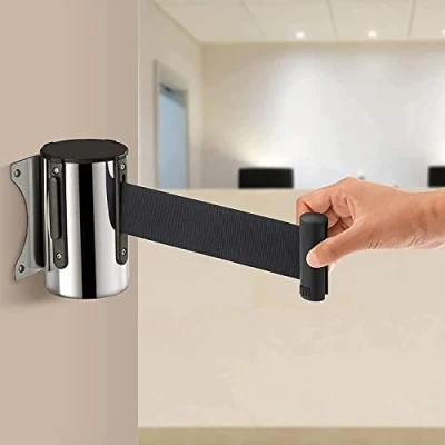 Image of MekUk Belt Security Retractable Wall Mount Barrier, Do Not Enter Tape Stainless Steel Crowd Control Queue Barrier 5m for Playground Park Hotel