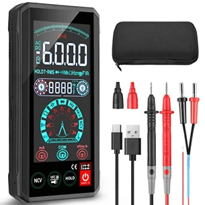 Image of Neoteck Rechargeable Multimeter with Smart Touch Screen 6000 Counts Digital NCV Volt Meter Tests Voltage Current Resistance Continuity Duty Cycle Capacitance Temperature Frequency TRMS