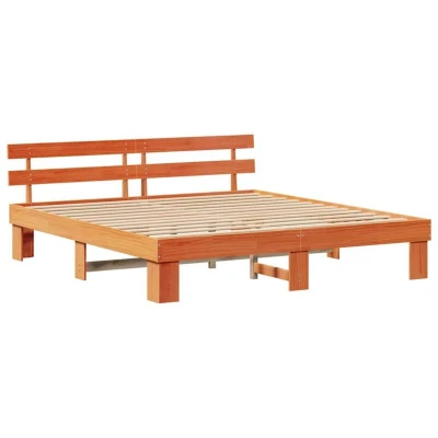 Image of vidaXL Bed Frame with Headboard Brown 180x200 cm Solid Wood Pine