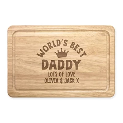 Image of Personalised Chopping Board World&#039;s Best Daddy Grandad Crown Any Name Wooden Meat Serving Custom