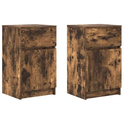 Image of vidaXL bedside cabinets 2 pcs smoked oak engineered wood nightstands with ample storage, 39x35x65 cm