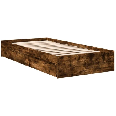 Image of vidaXL Bed Frame with Drawers Smoked Oak 100x200 cm Engineered Wood