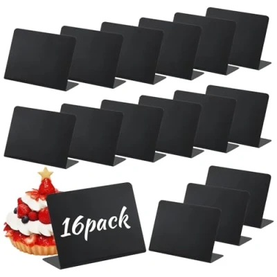 Image of Mini Chalkboard Signs, Small Blackboard Signs with Stand Reserved Menu Board Tables Food Labels for Shop Buffet Bakery Cafe Wedding Birthday Party (16 Pack)