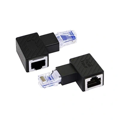 Image of RIIEYOCA Left Angle Ethernet Adapter,90 Degree RJ45 Male to Female Extension Cat6 LAN Network Connector for Computers, Laptops, Routers(2 Pack)