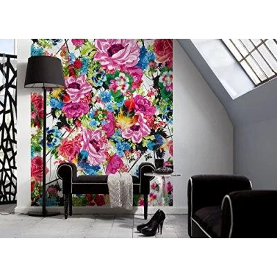 Image of Komar Photo Wallpaper Romantic Pop 184 x 254 cm Wallpaper, Wall Decoration, Flowers, Drawing, Feather, Art, Collage 4 749