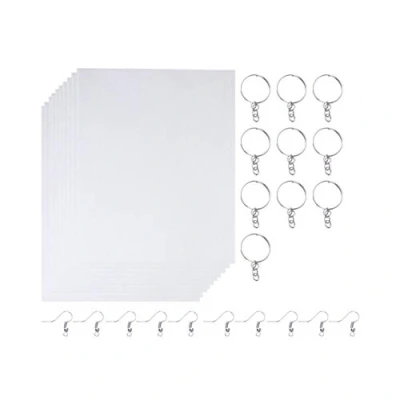 Image of SUPVOX 30 Pieces Heat Shrink Plastic Sheet Kit Include 10 Sheets Shrinky Art Paper with 10PCS Ear Hooks and Keychain for Kids Creative Craft