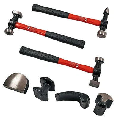 Image of Voche 7 Piece Auto Body Dent Removal Panel Beating Tool Kit Fibreglass Hammers &amp; Steel Dollies