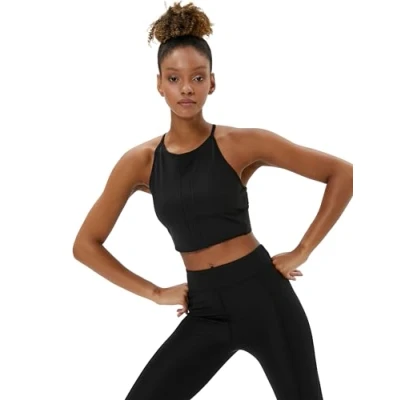 Image of Koton Women&#039;s Wired Non Padded Halter Neck Sport Bra, Black(999), S