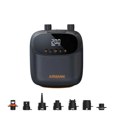 Image of AIRBANK Electric SUP Pump Puffer Pro 20 PSI, Rechargeable Paddle Board 5200 mAh, Dual Stage Auto Off Air with Battery for Paddleboard, Kite, Tent, Mattress