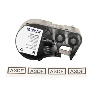 Image of Brady Metallised Polyester Pre Sized Labels for Label Printer BMP41/BMP51/BMP53/M511 239 Self Adhesive Black on Light Grey (12,70 mm (W) x 28,70 (H)) M4 92 428 BB