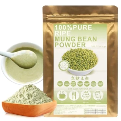 Image of Plant Gift 100% Pure Mung Bean Powder 绿豆粉 Natural Powder, Great Flavor for Drinks, Smoothie, Yogurt, Baking, cookies, cakes and Beverages, Non GMO No Filler, additives 100G/3.25oz
