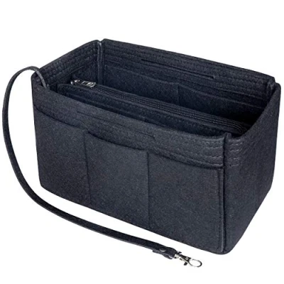 Image of Soyizom Felt Handbag Organiser Insert, Bag in Insert Liner, Tote Fit Speedy 25 40, Neverfull(Black,Large)