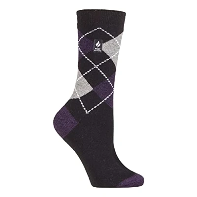 Image of HEAT HOLDERS Lite Womens Insulated Thermal Socks Multiple Designs Including Argyle Stripes Hearts Stars Warm for Winter (4 7, Prague)