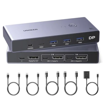 Image of UGREEN 8K@60Hz Displayport KVM Switch, DP 1.4 Switcher Support 4K@240Hz, 4 Port USB [1 C and 3 A Port] Share Keyboard, Mouse, Hard Drive, Printer Monitor
