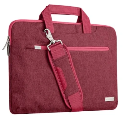 Image of TECHGEAR Case for 15&quot; 15.6&quot; Laptops, Portable Multi function Laptop with Adjustable Shoulder Strap, Luggage Strap &amp; Suppressible Handles, Sleeve Organiser Cover + Pockets RED