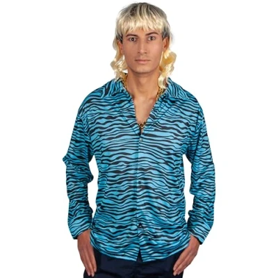 Image of Wicked Costumes Exotic Tiger Print Fancy Dress Shirt Turquoise Large