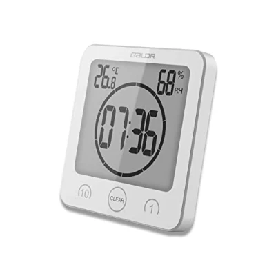 Image of HONPHIER Bathroom Clock Digital Shower Touch Screen Timer with Temperature Humidity Display for Kitchen (White)