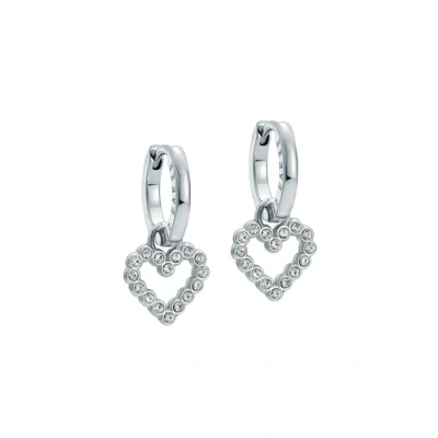 Image of Ted Baker Amora Crystal Halo Heart Huggie Earrings For Women (Silver/Crystal)