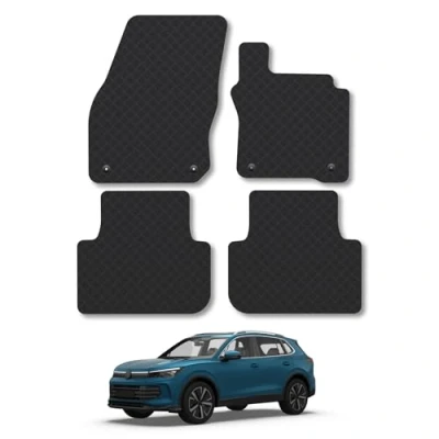 Image of 5mm Heavy Duty Rubber Car Mats for VW Tiguan (2024+) Tailored Fit Floor Liner Set Accessory Black Custom 4 Pieces Anti Slip Backing, &amp; Waterproof, Easy Clean