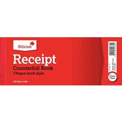 Image of Silvine Duplicate Receipt Book, Cheque Book Style 40 Receipts per (80 x 202mm)