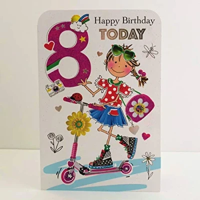 Image of Jonny Javelin Girl Age 8 Birthday Card Scooter Camera