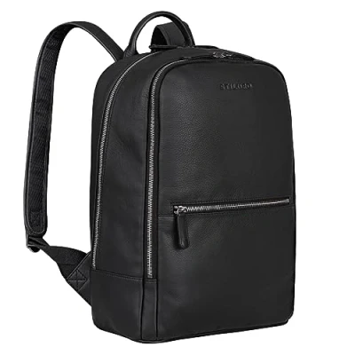 Image of STILORD &#039;Kellis&#039; Backpack Laptop Leather Large Vintage Daypack für 15 inch Notebook DIN A4 Documents for School Business Rucksack in Genuine Leather, Colour:Black