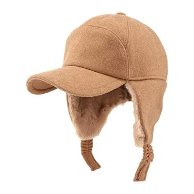 Image of Gisdanchz Wool Hat Man Winter Baseball Cap Men Autumn With Bill Ears Warm Snow Trapper Hunting Woolen Earmuff Outdoor Visor Red