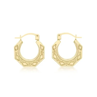 Image of Carissima Gold Women&#039;s 9 ct Yellow Patterned Creole Earrings of 14 x 16 mm