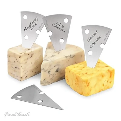 Image of Final Touch Set of 4 Stainless Steel Cheese Markers The Professional way to Display at a Party Presentation labels For Board Includes Marker Pen