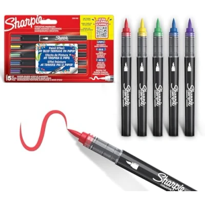 Image of SHARPIE Creative Marker Acrylic Paint Pens, Water Based Markers, Round Tip, Blister 5 + PaperMate Pen Gift