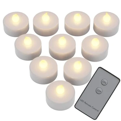 Image of Monzana® 10 Pcs LED Tea Light Candles with Batteries and Remote Control 300 Hour Electric Warm White Flickering Flame Effect 3.7cm Round Flameless Realistic Lights
