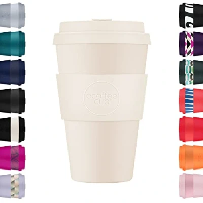 Image of Ecoffee Cup 14oz 400ml Reusable Eco Friendly 100% Plant Based Coffee with Silicone Lid &amp; Sleeve Melamine Free Biodegradable Dishwasher/Microwave Safe Travel Mug, Waicara