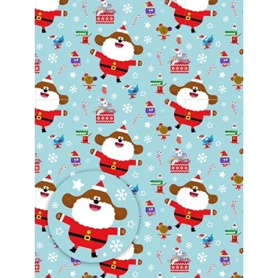 Image of Official Hey Duggee gift Wrapping Paper, Duggee, Christmas Wrap 4 sheets and tags. Blue &amp; Red