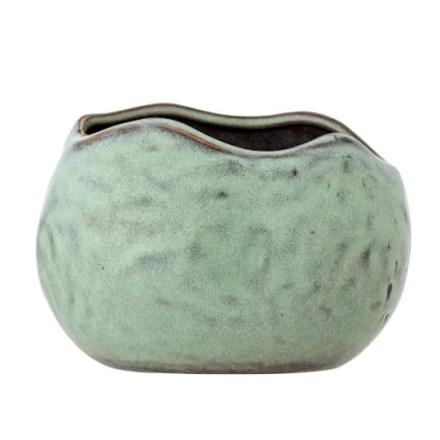 Image of Bloomingville Green Stoneware Flowerpot, Part of the Pennie Collection, Organic Shaped Pot with Shiny Glaze, Great for Home Gardening, L16.5xH11xW13 cm, Slight Colour Variations May Exist, 82060776
