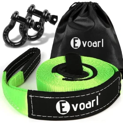 Image of EVOARL Tow Rope 5m x 5cm, Heavy Duty 8T(17600 lbs) Towing Strap with Reinforced Loop Ends, Car Recovery Kits Shackles(Green)