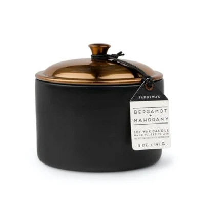 Image of Paddywax Scented Candles Minimalist Hygge Range Luxury Candle in Matte Ceramic Container with Lid, 141g, Bergamot + Mahogany