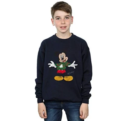 Image of Disney Boys Mickey Mouse Christmas Jumper Sweatshirt 12 13 Years Navy Blue
