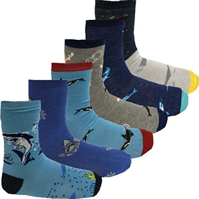 Image of InsightClothing Boys Girls SHARK Baby Novelty Colourful Socks 9 12 6 Pairs (2 Packs)