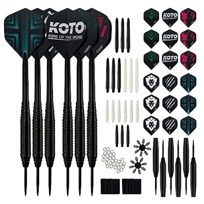 Image of KOTO Steel Tip Darts Set Incl. 90 pcs Accessoires Kit: 2 Sets Tip, 6 Dart Shafts (Nylon), 100 Micron Flights (55 mm + 8,6 mm), Brass (Messing)