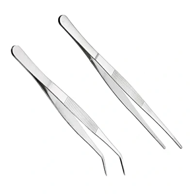 Image of Bent Tweezers Blunt Tweezers, 14cm/5.5in Stainless Steel Professional Non Slip Short Straight Small Angled Set for Aquatic Pets, Corals, Crafting Cooking Repairing(2Pcs)