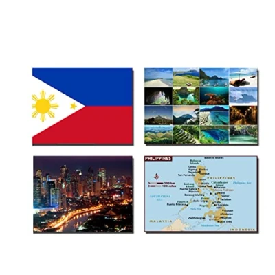 Image of SET OF 4 PHILIPPINES FRIDGE MAGNETS FLAG MAP ATTRACTIONS