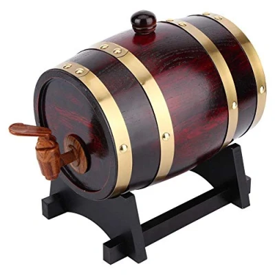 Image of Mini Whiskey Barrel Dispenser, 1.5L Vintage Oak Wooden Wine Keg, Miniature Wood Dispenser