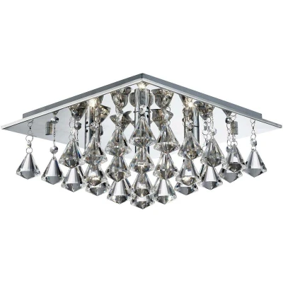 Image of Hanna 4 Light Square Ceiling Semi Flush Chrome with Pyramid Crystals, G9