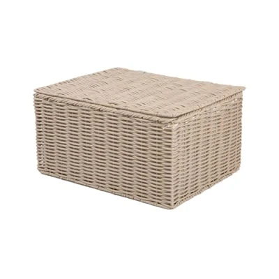 Image of Wicker Storage Hamper with Lid Bathroom Basket Wardrobe Box Under Bed Above (Small)