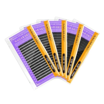 Image of NAGARAKU 5 Trays Eyelash Extensions Supplies Classic 1:1 Lashes Individual Volume Lash Soft Single Natural Eyelashes Matte Black 16 Rows (0.03mm D Curl 9/10/11/12/13mm in 1 Pack)