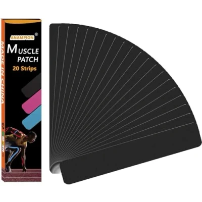 Image of ANAMPION Kinesiology Tape Pro (20 Precut Strips) Waterproof Sports for Athletes, Physio Elastic Pain Relief Adhesive Muscles Shin Splints Ankle Knee &amp; Shoulder (Black)